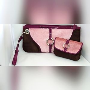 Plum Pink Mauve Vintage Wristlet and Coin Purse